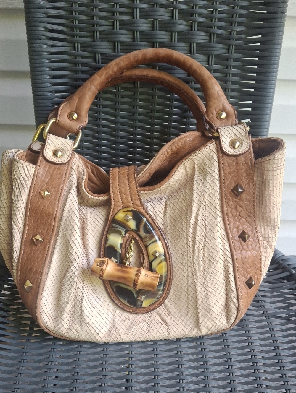 Cynthia Rowley Brown and Cream Leather Women's Satchel Handbag